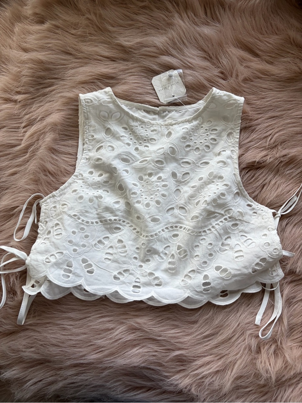 Altar'd State White Eyelet Lace Crop Top with Side Ties